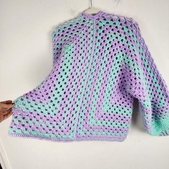Hexagon Cardigan Handmade Crochet Open Front Sweater Premium Acrylic OS - Picture 14 of 16